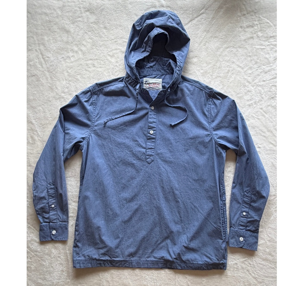 Chubbies Blue Hooded Henley Long Sleeve Shirt Mens Medium Excellent